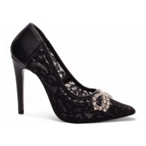 Sapato Scarpin Preto Laço Strass Salto 12