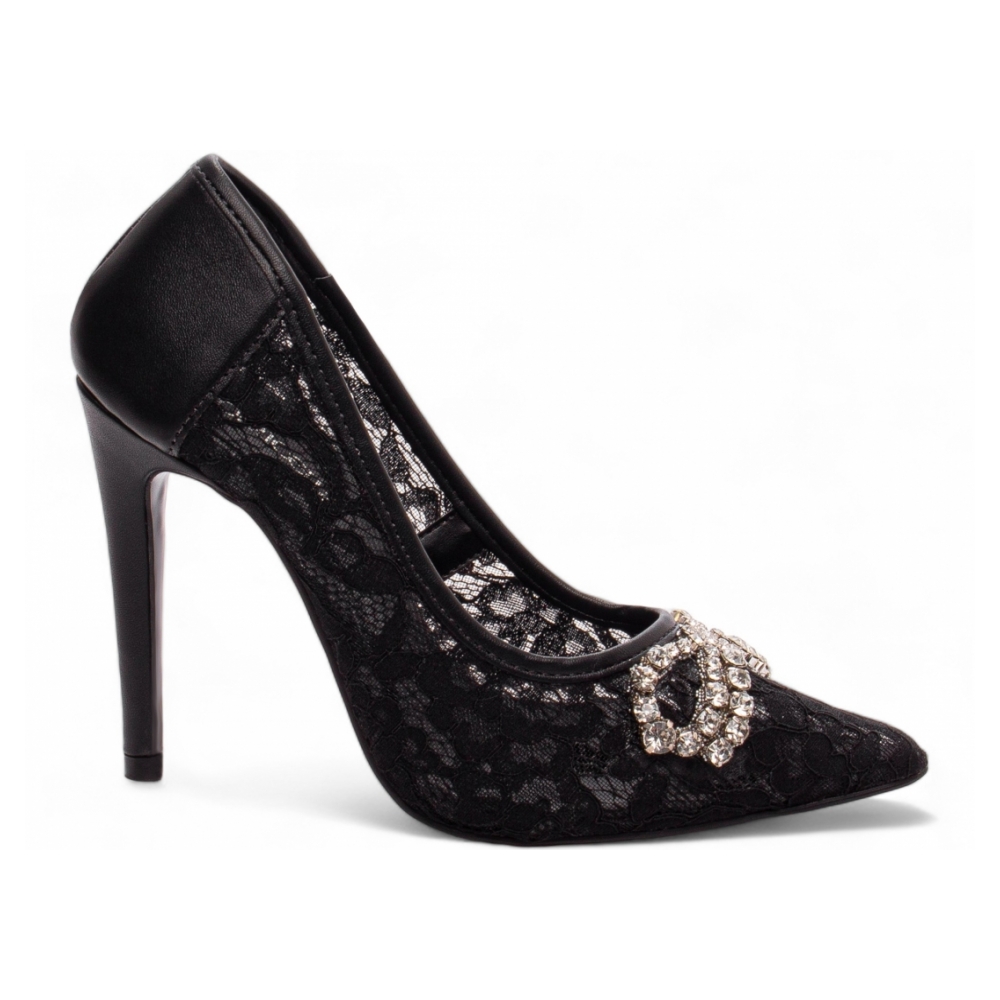 Sapato Scarpin Preto Laço Strass Salto 12