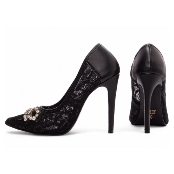 Sapato Scarpin Preto Laço Strass Salto 12 - Imagem 2