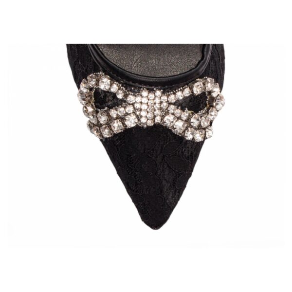 Sapato Scarpin Preto Laço Strass Salto 12 - Imagem 4