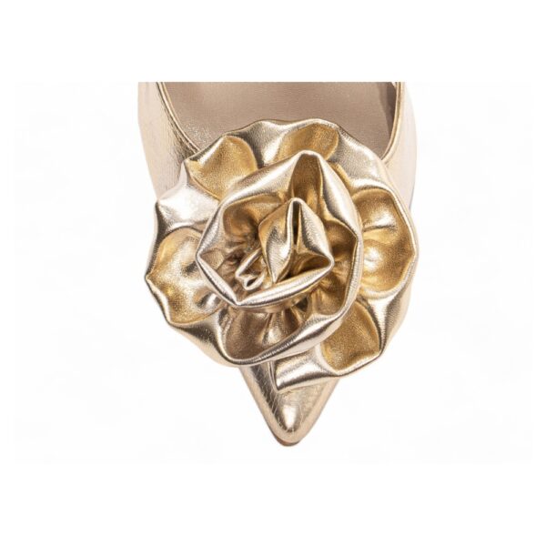 Sapato Scarpin Dourado com Flor Salto 12 - Imagem 4
