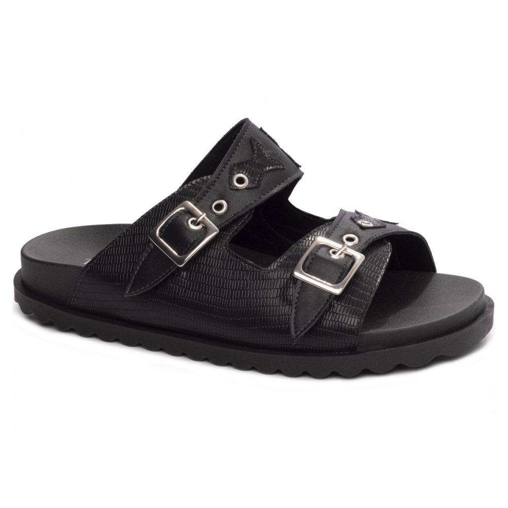 Sandália Papete Birken Preta com Fivela