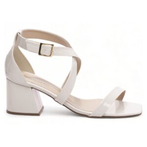 Sandália Off White Salto Grosso Baixo Numeração Especial