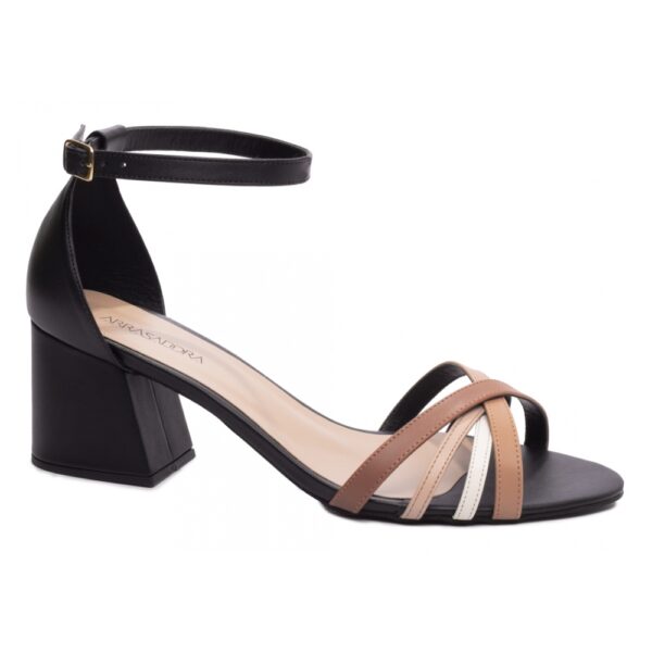 Sandália Salto Bloco Grosso Baixo Preto, Rose, Bege,Caramelo