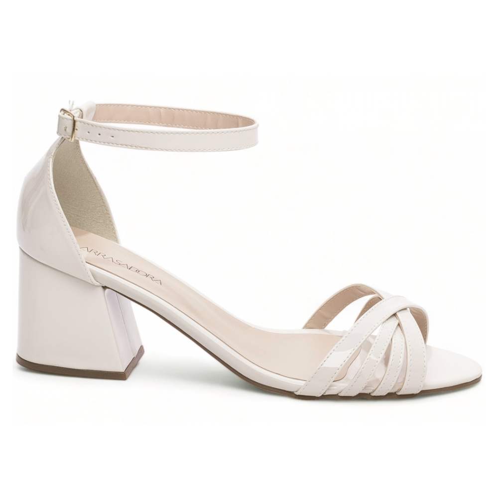 Sandália Salto Off White Grosso Baixo Numeração Especial