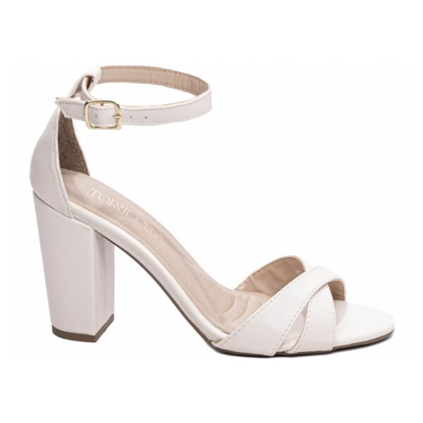 Sandália Feminina Off White com Tanoleira Salto Médio