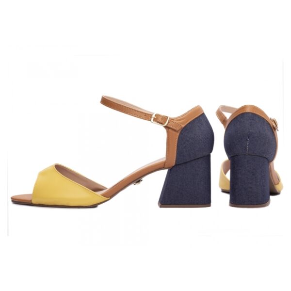 Sandália Salto  Grosso Baixo Amarelo, Napa Caramelo Jeans - Imagem 4