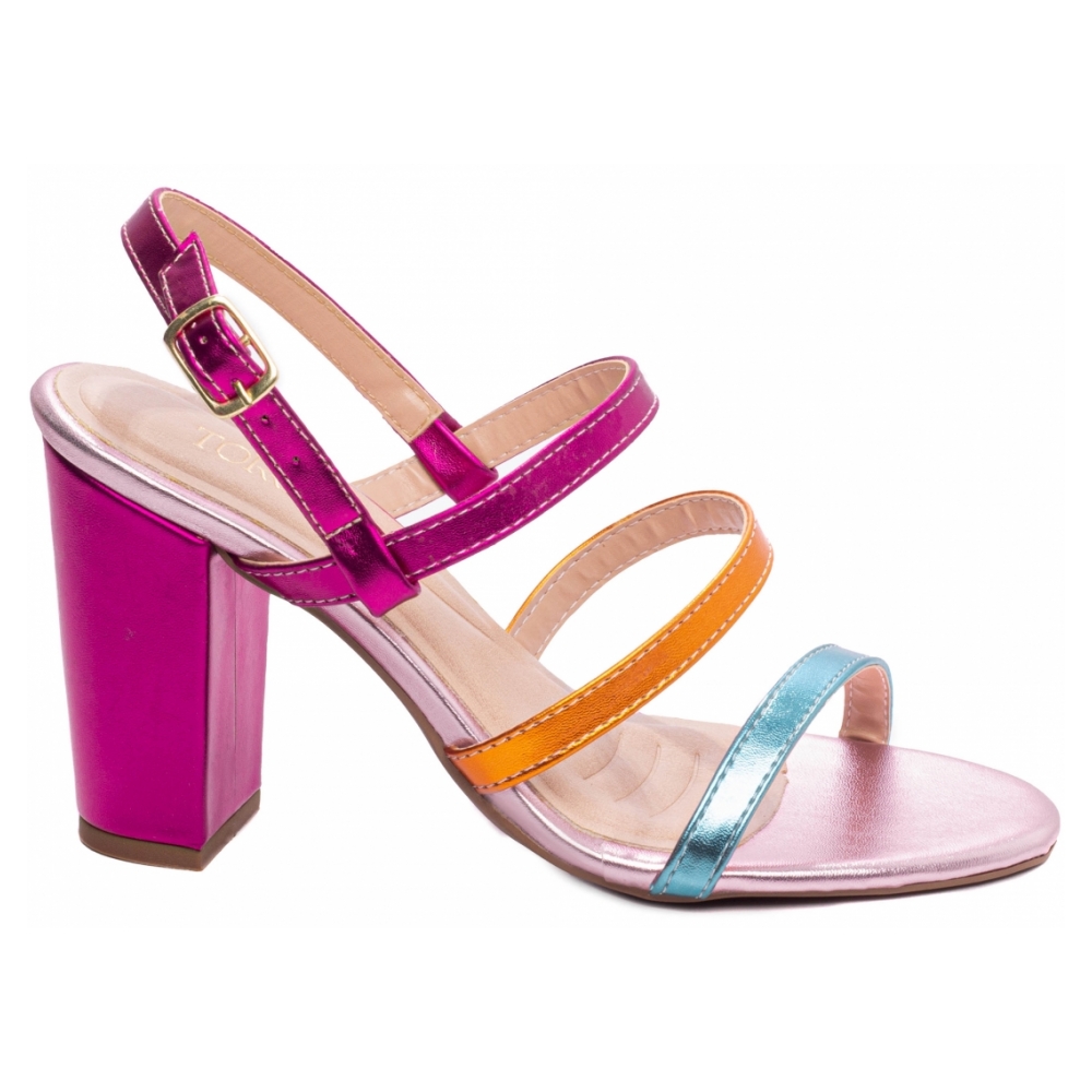 Sandália Feminina Pink com Detalhes Laranja e Azul