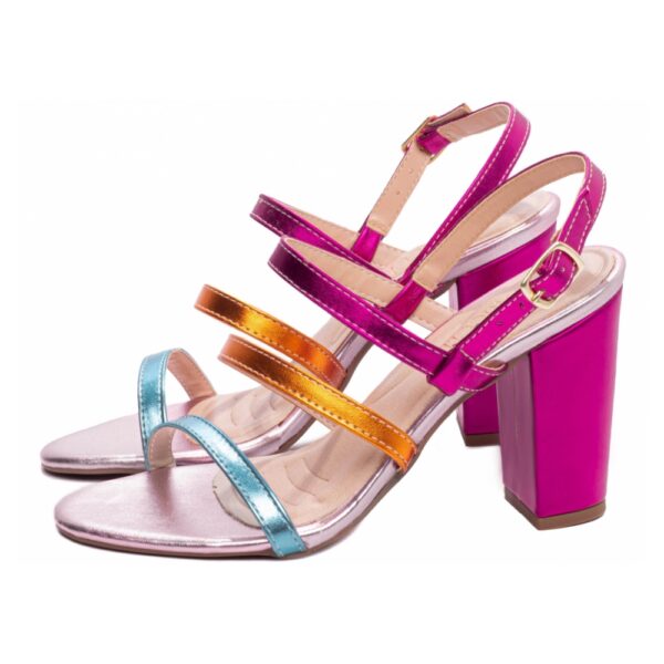 Sandália Feminina Pink com Detalhes Laranja e Azul - Imagem 3