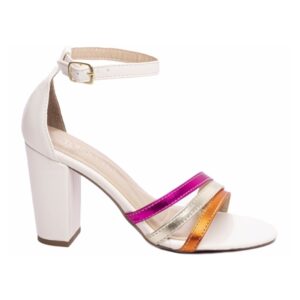 Sandália Off  White com Detalhes Pink e Laranja