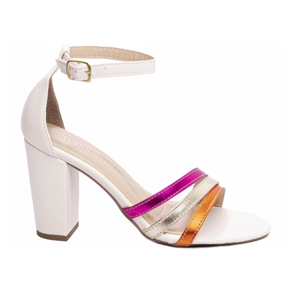 Sandália Off  White com Detalhes Pink e Laranja