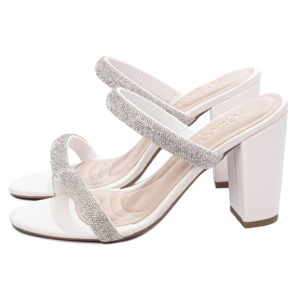 Sandália Tamanco Off White com Strass Prata - Imagem 3