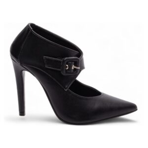 Sapato Scarpin  Preto Fivela de Ajuste Salto 12