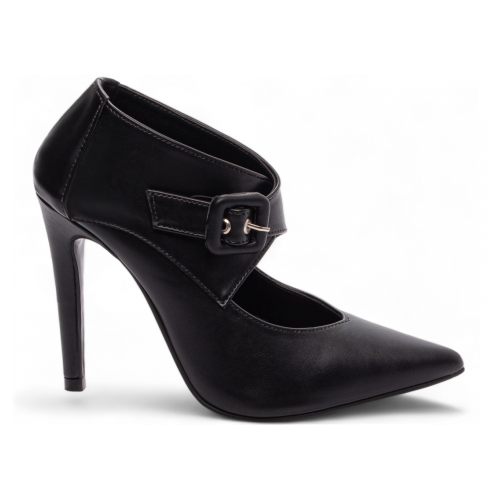 Sapato Scarpin  Preto Fivela de Ajuste Salto 12