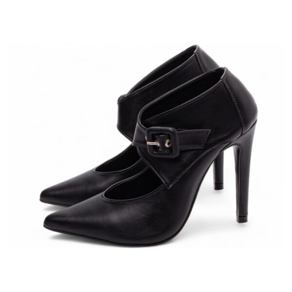 Sapato Scarpin  Preto Fivela de Ajuste Salto 12 - Imagem 3