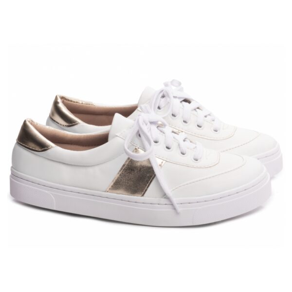 Tênis Feminino Cadarço Branco e ilhós na cor Branco - Imagem 3