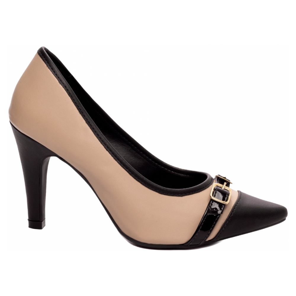 Sapato Scarpin Bege e Preto Salto Fino