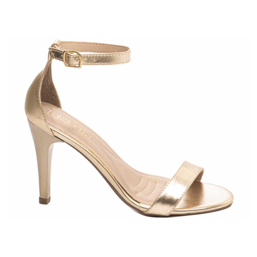 Sandália Feminina Ouro Light com Tanoleira Salto Fino Alto