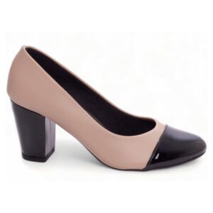 Sapato Scarpin Boneca Bico Redondo Rose e Preto