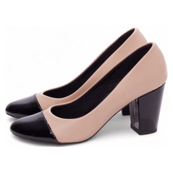 Sapato Scarpin Boneca Bico Redondo Rose e Preto - Imagem 3