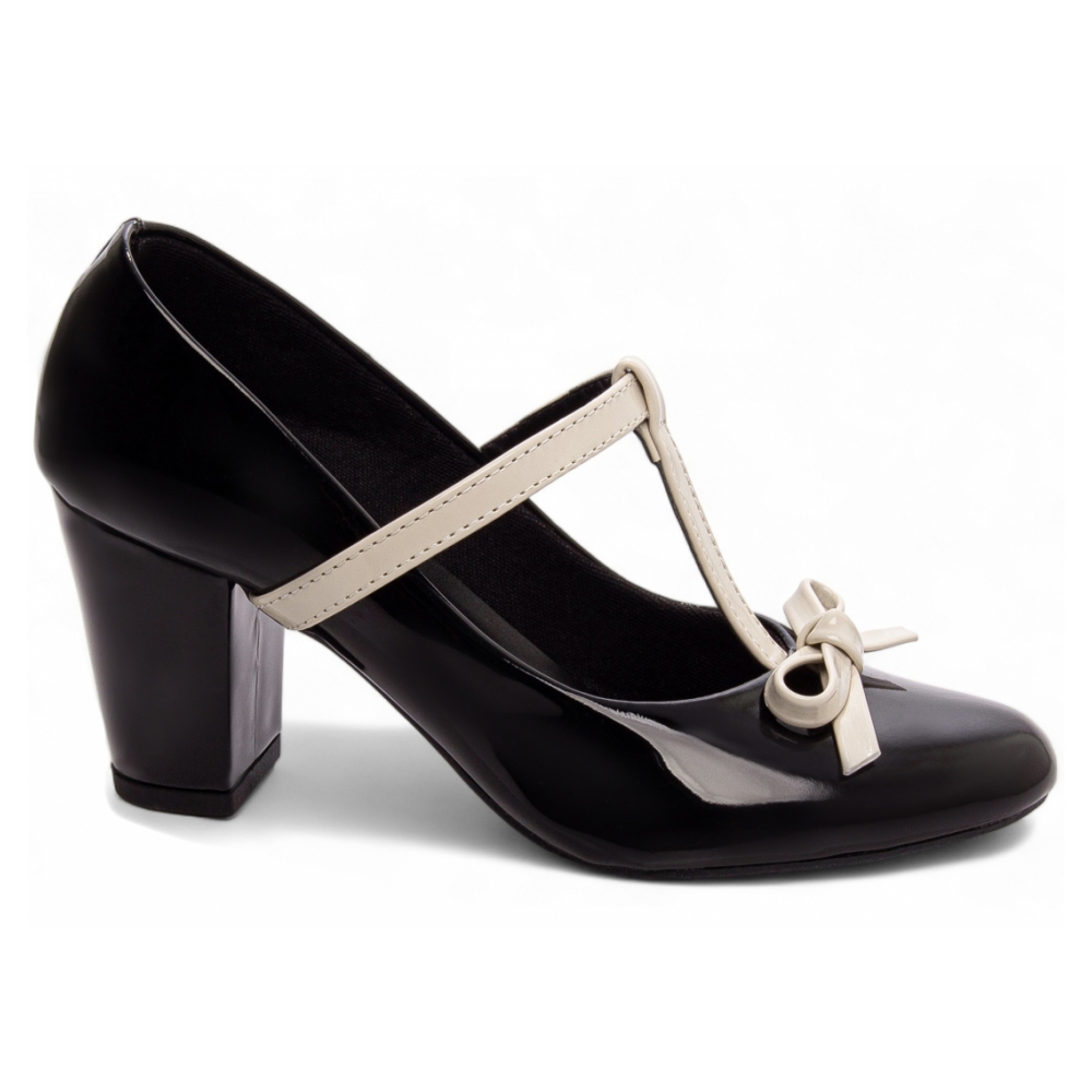 Sapato Boneca Mary Jane Preta Verniz Off White