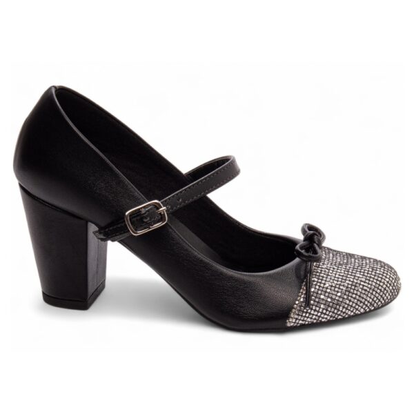 Sapato Boneca Mary Jane Preto e Glitter Prata