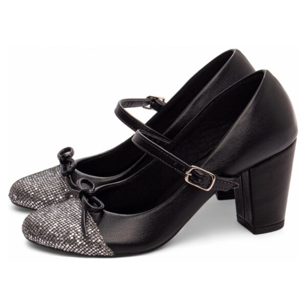 Sapato Boneca Mary Jane Preto e Glitter Prata - Imagem 3