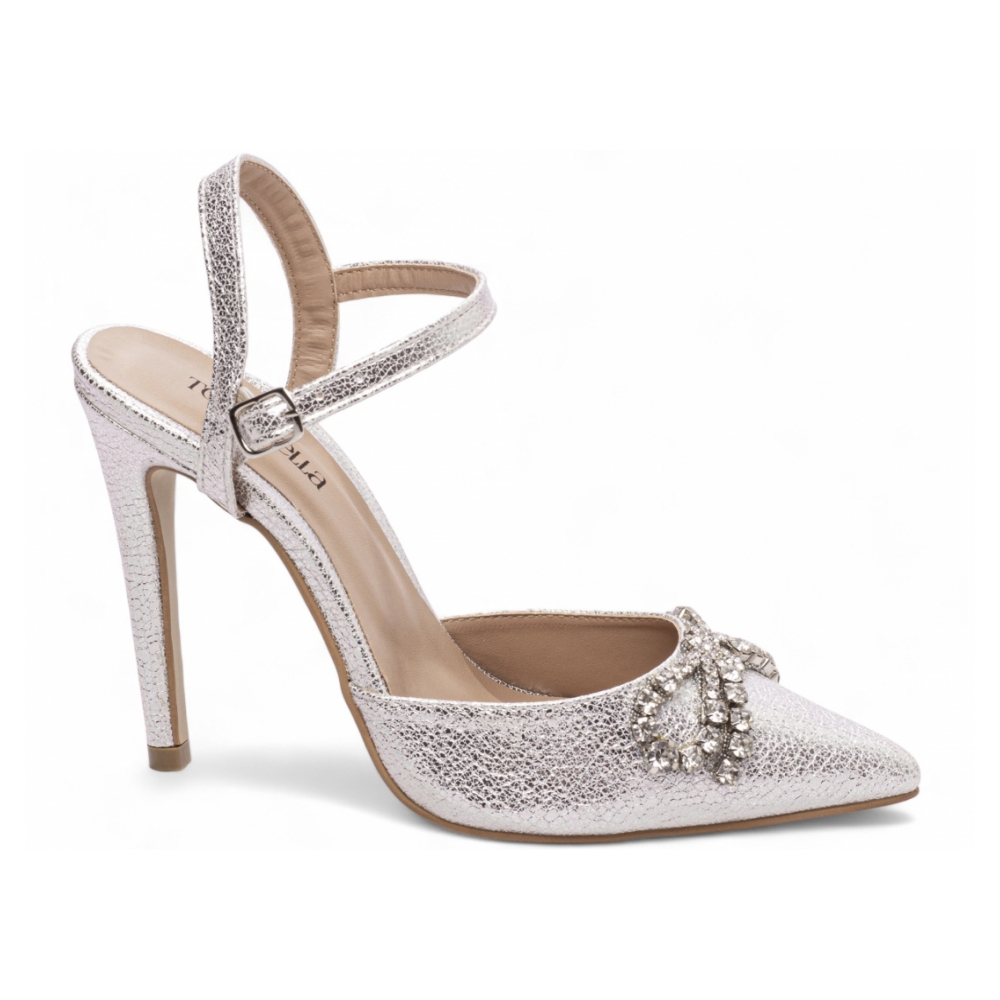 Sapato Scarpin Prata com Strass Salto 12