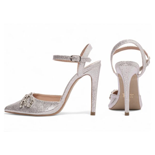 Sapato Scarpin Prata com Strass Salto 12 - Imagem 2