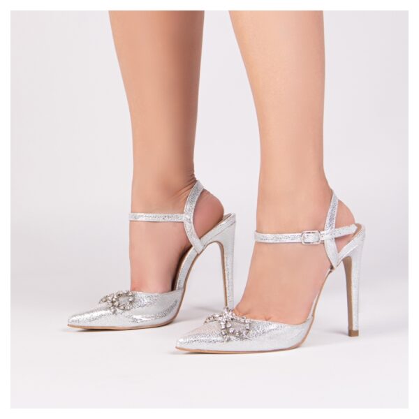 Sapato Scarpin Prata com Strass Salto 12 - Imagem 6