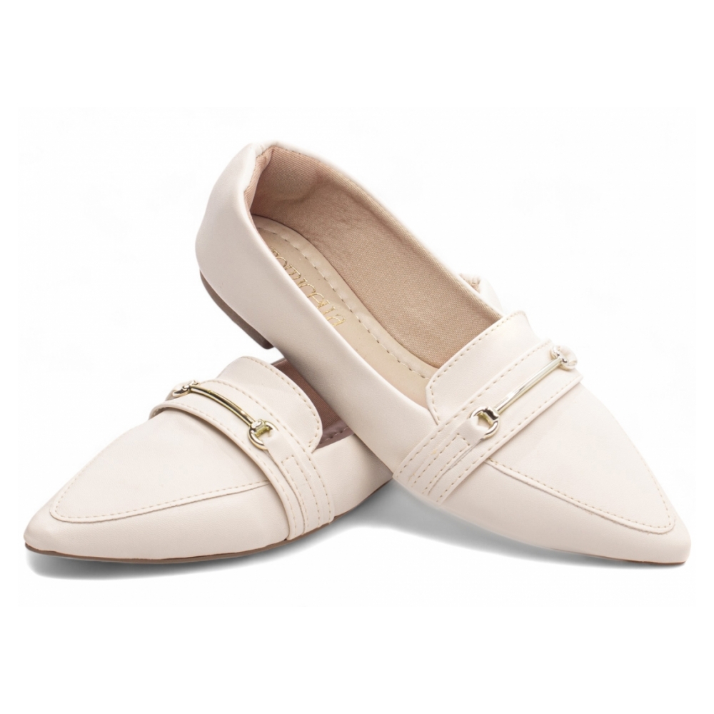 Sapatilha Mocassim Bico Fino Off White