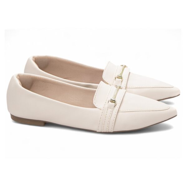 Sapatilha Mocassim Bico Fino Off White - Imagem 3
