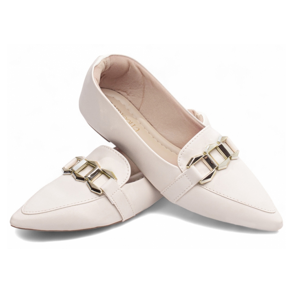 Sapatilha Mocassim Bico Fino Off White