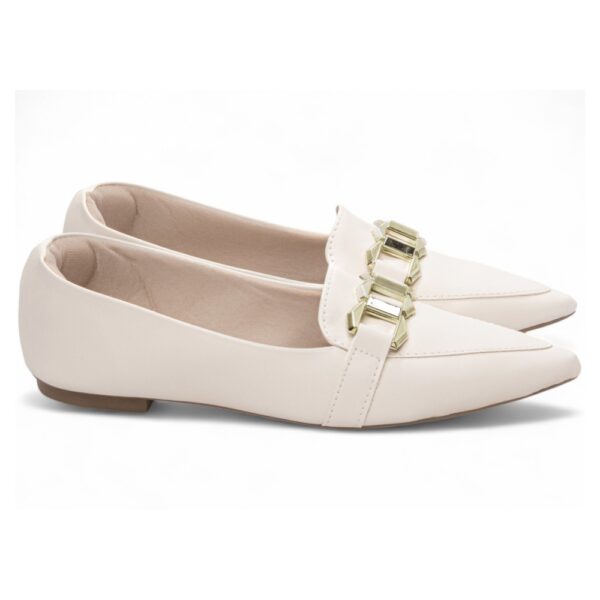 Sapatilha Mocassim Bico Fino Off White - Imagem 3