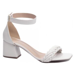 Sandália Salto Bloco Grosso Baixo Off White