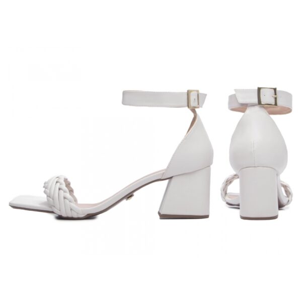 Sandália Salto Bloco Grosso Baixo Off White - Imagem 2