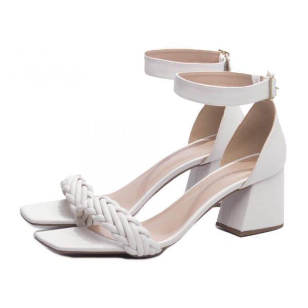 Sandália Salto Bloco Grosso Baixo Off White - Imagem 3