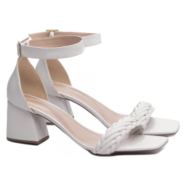 Sandália Salto Bloco Grosso Baixo Off White - Imagem 4