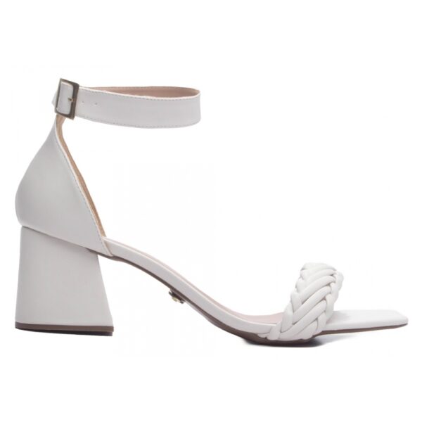 Sandália Salto Bloco Grosso Baixo Off White - Imagem 5