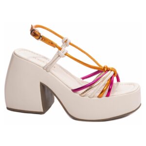 Sandália Anabela Off White, Napa Metalizado Pink, Dourado e Laranja