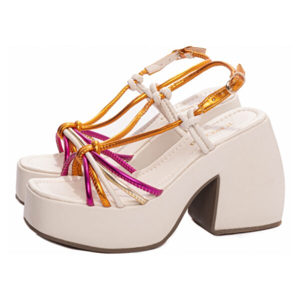 Sandália Anabela Off White, Napa Metalizado Pink, Dourado e Laranja - Imagem 2