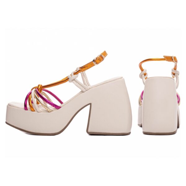 Sandália Anabela Off White, Napa Metalizado Pink, Dourado e Laranja - Imagem 5