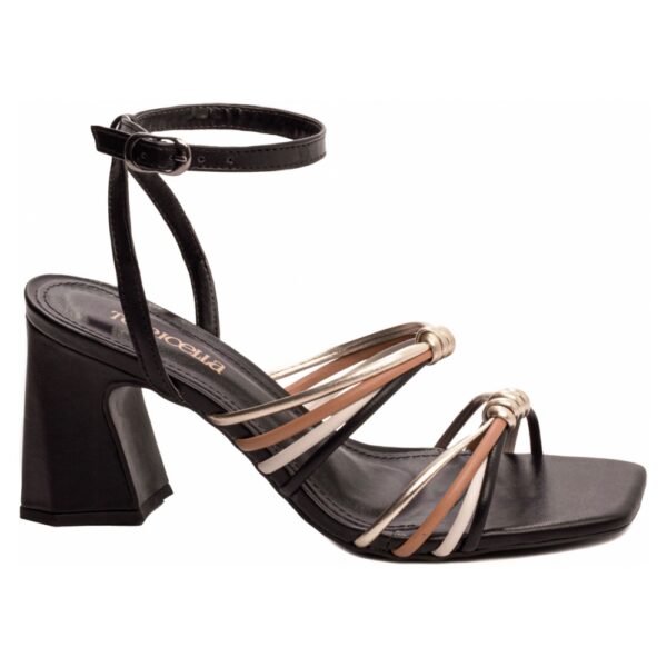 Sandália Preto, Caramelo, Dourado e Napa Off White