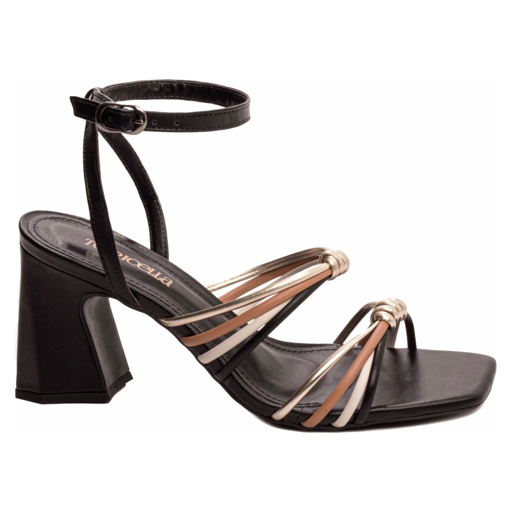 Sandália Preto, Caramelo, Dourado e Napa Off White