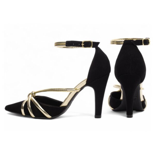 Sapato Scarpin Nobuck Preto e Metalizado Speechio Ouro Light - Imagem 2