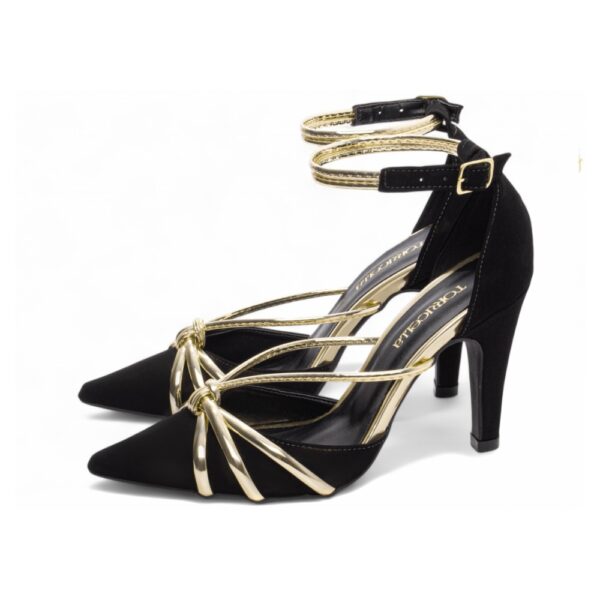 Sapato Scarpin Nobuck Preto e Metalizado Speechio Ouro Light - Imagem 3