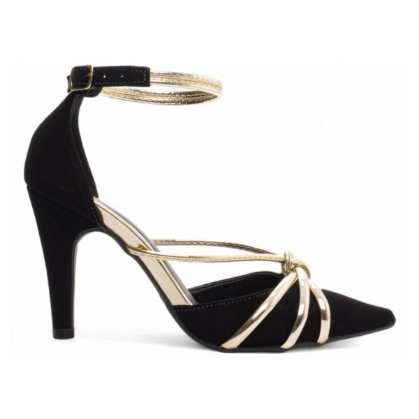 Sapato Scarpin Nobuck Preto e Metalizado Speechio Ouro Light - Imagem 5