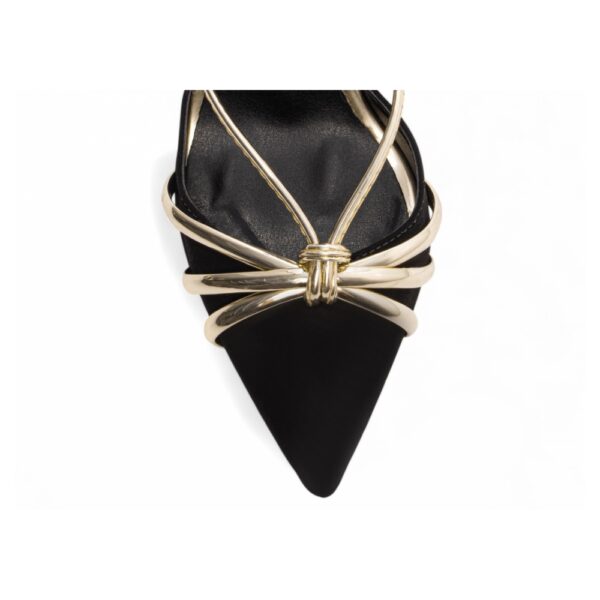 Sapato Scarpin Nobuck Preto e Metalizado Speechio Ouro Light - Imagem 6