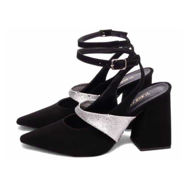 Sapato Scarpin Nobuck Preto Com Glitter Prata - Imagem 3