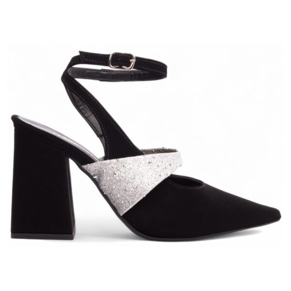 Sapato Scarpin Nobuck Preto Com Glitter Prata - Imagem 5